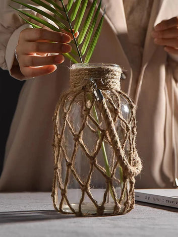Handwoven Hemp Rope Glass Vase