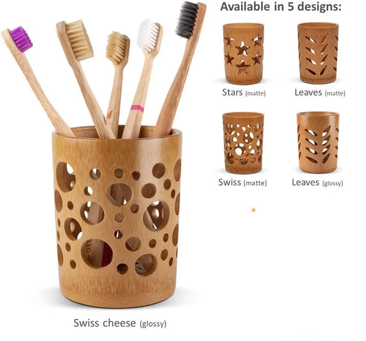 Bamboo Toothbrush Holder with Drain Ring