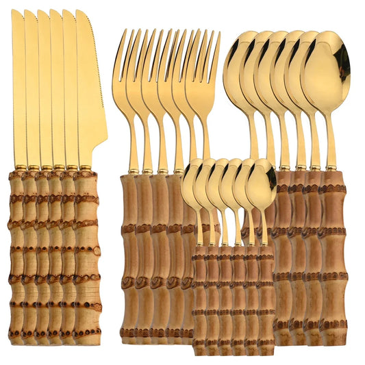 24-piece cutlery set in bamboo and steel