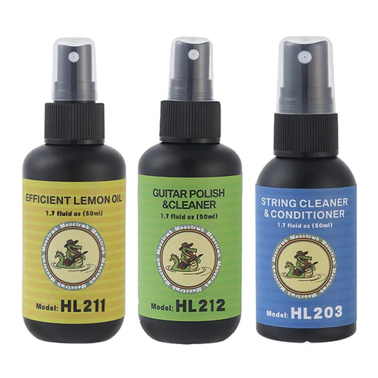 Guitar care set with oil and string cleaner