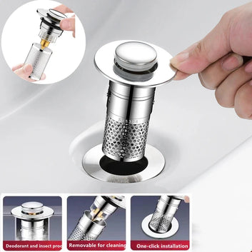 Pop-up Bathroom Drain with Hair Filter