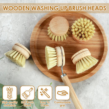 4/5-pack bamboo dishwashing brushes with replaceable heads