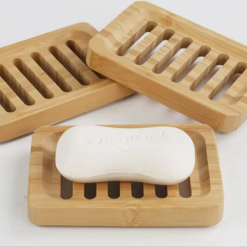 Rectangular bamboo soap dish with drainage
