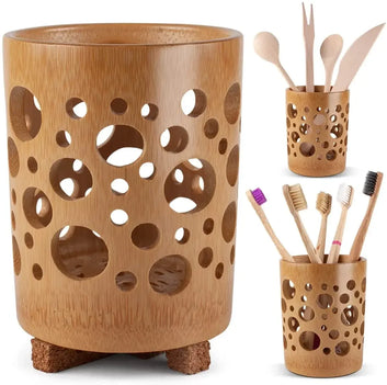 Bamboo Toothbrush Holder with Drain Ring