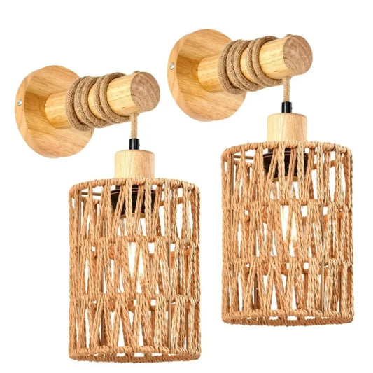 Cylindrical Wall Lamp with Hemp Rope