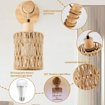 Cylindrical Wall Lamp with Hemp Rope