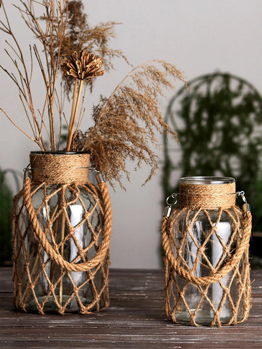 Handwoven Hemp Rope Glass Vase