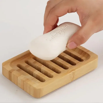 Rectangular bamboo soap dish with drainage