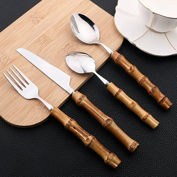 24-piece cutlery set in bamboo and steel