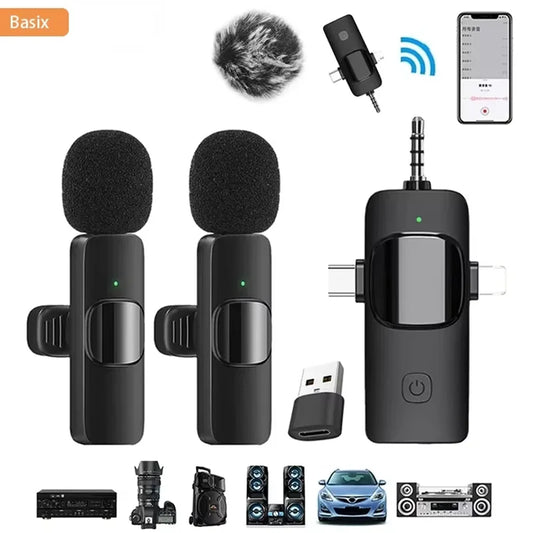 Wireless 4-in-1 Lavalier Microphone with Noise Cancellation